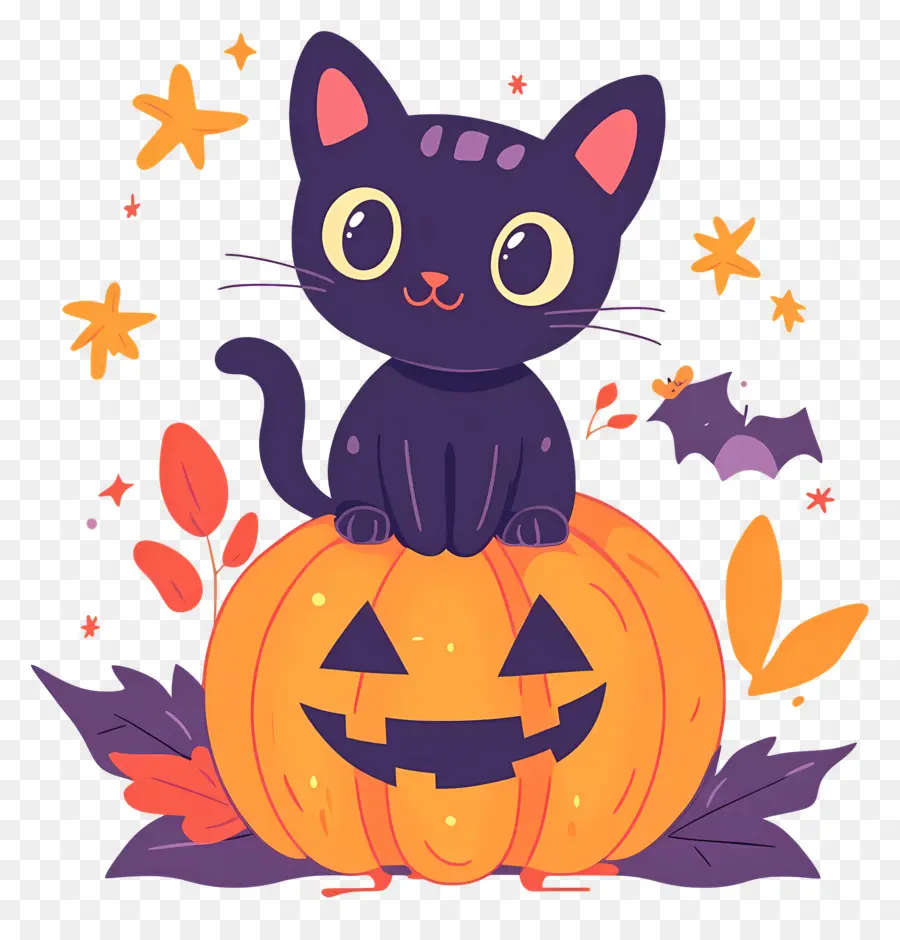 Gato Preto De Halloween，Gato Preto Em Abóbora PNG