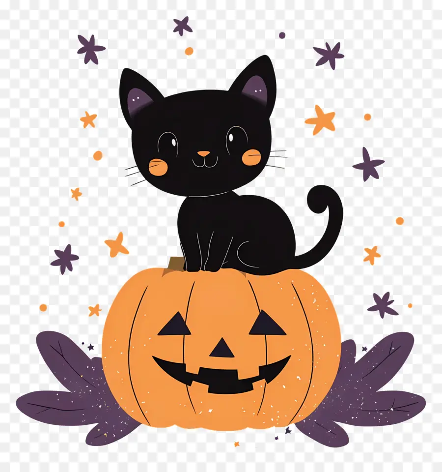 Gato Preto De Halloween，Gato Em Abóbora PNG