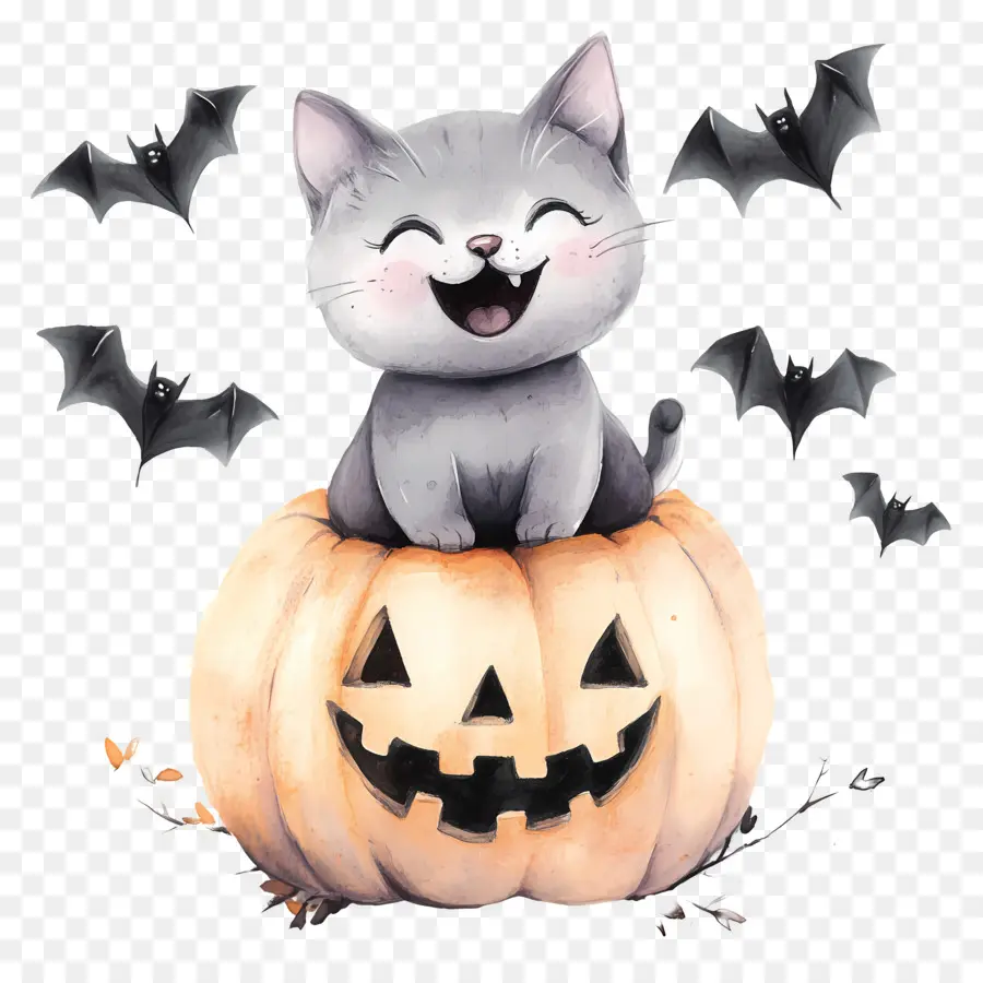 Gato De Halloween，Gato Em Abóbora PNG