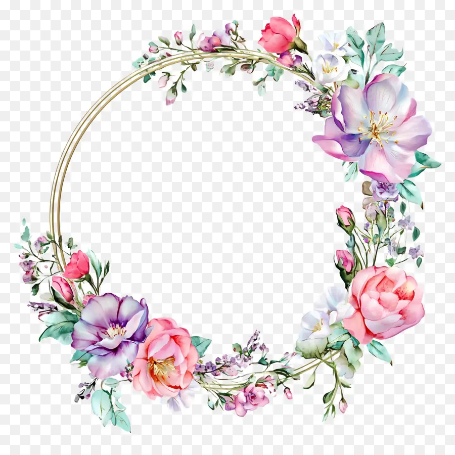 Moldura Círculo De Casamento，Guirlanda Floral Rosa PNG