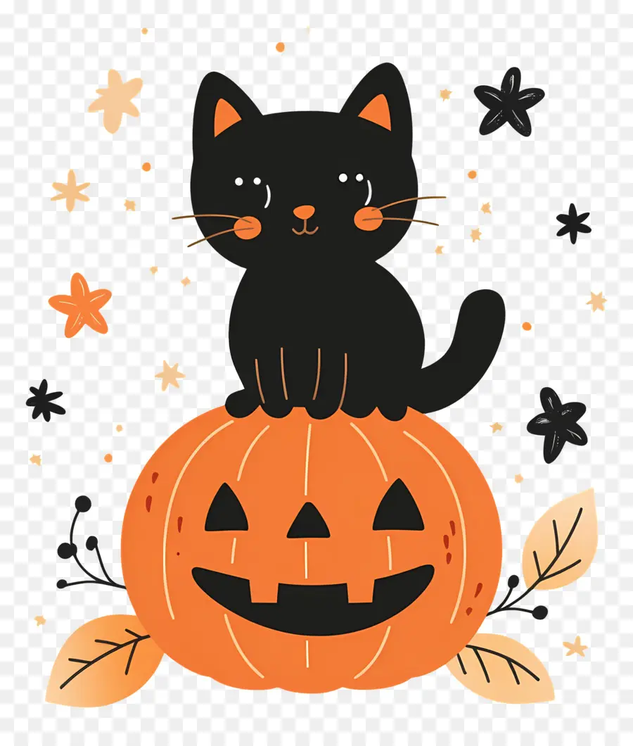 Gato Preto De Halloween，Gato Preto Em Abóbora PNG