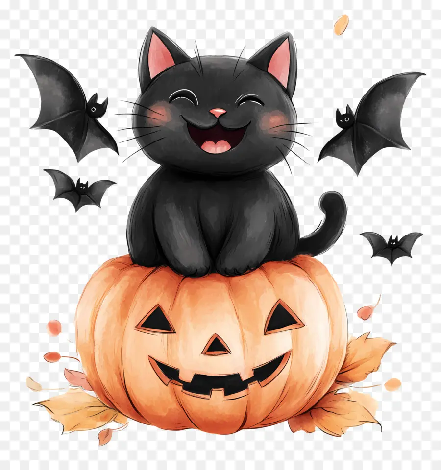 Gato Preto De Halloween，Gato Em Abóbora PNG