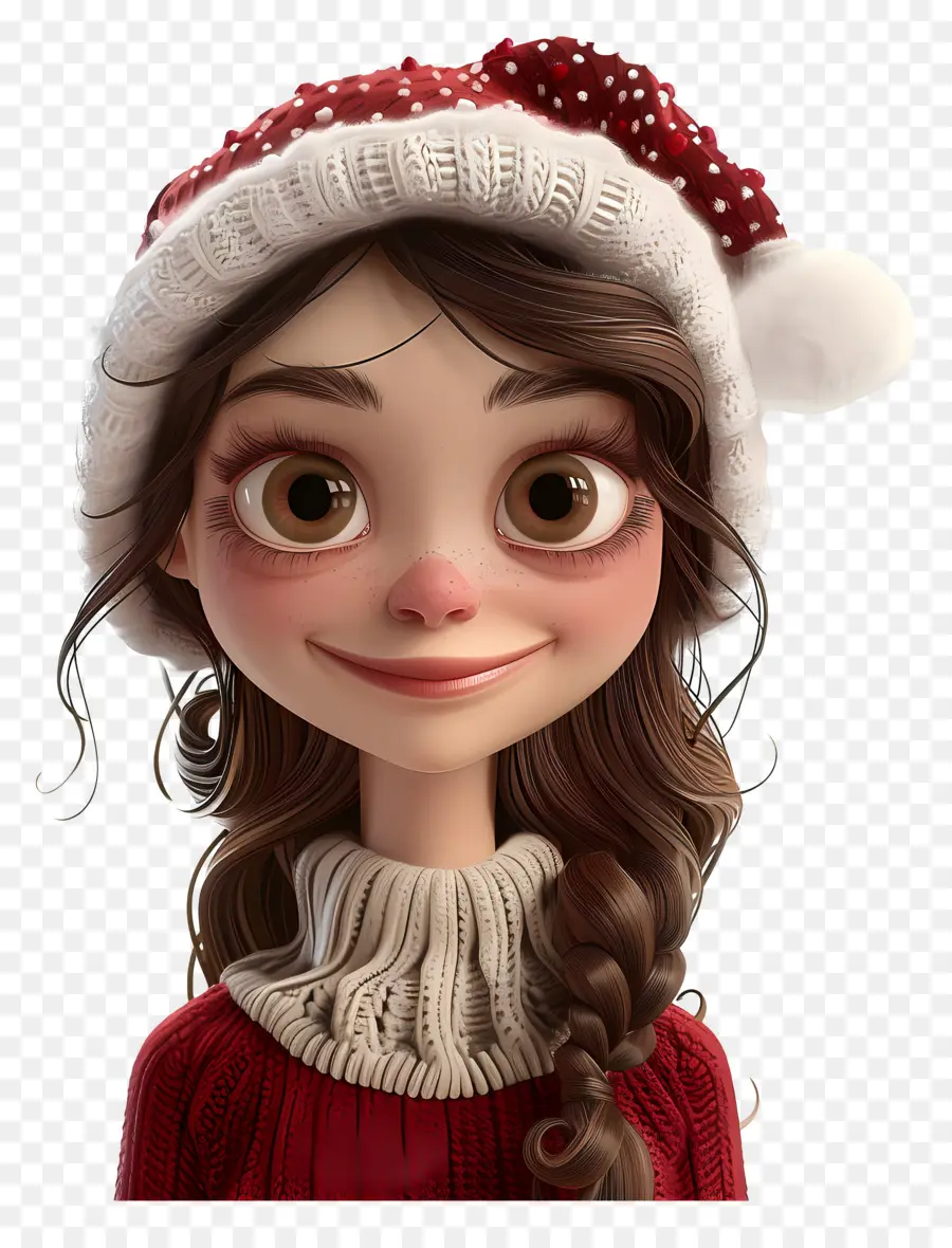 Avatar De Menina 3d，Menina Com Chapéu De Papai Noel PNG