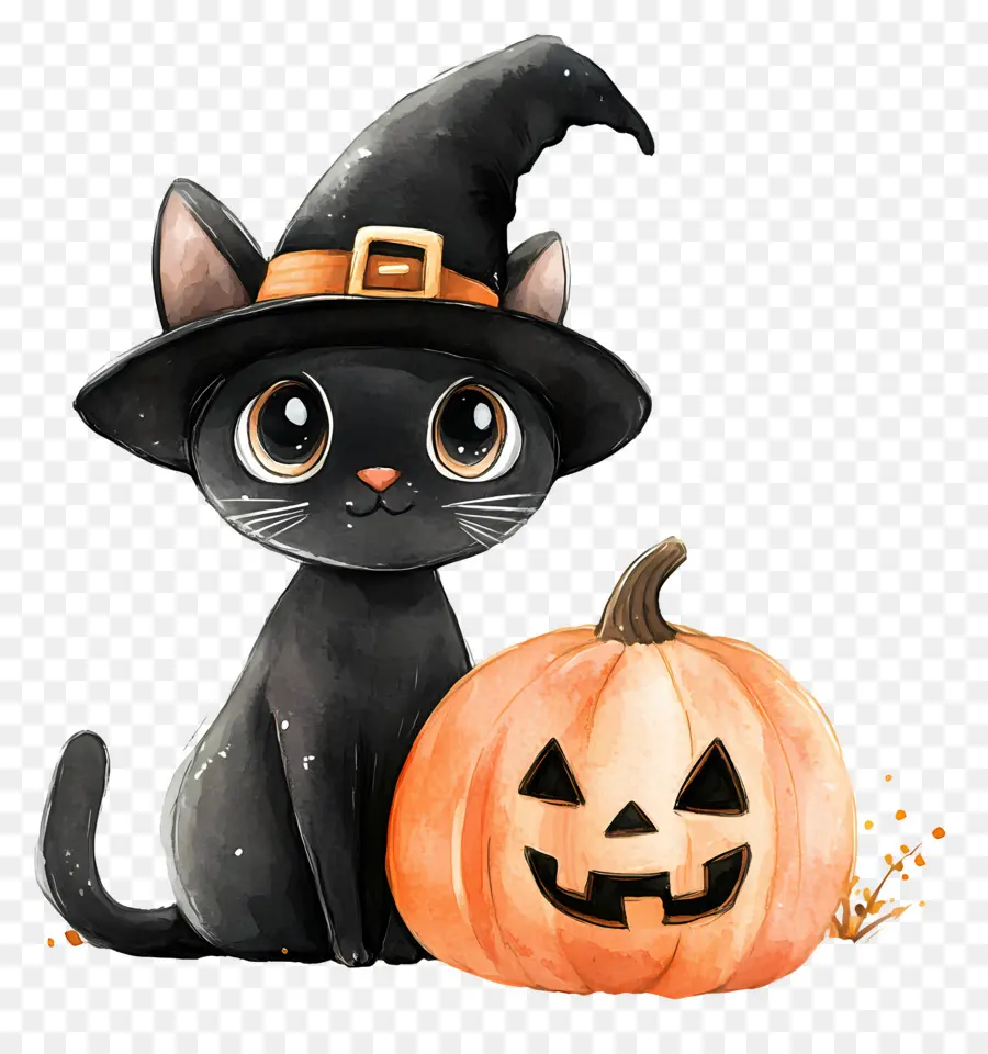 Gato Preto De Halloween，Gato Preto Com Abóboras PNG