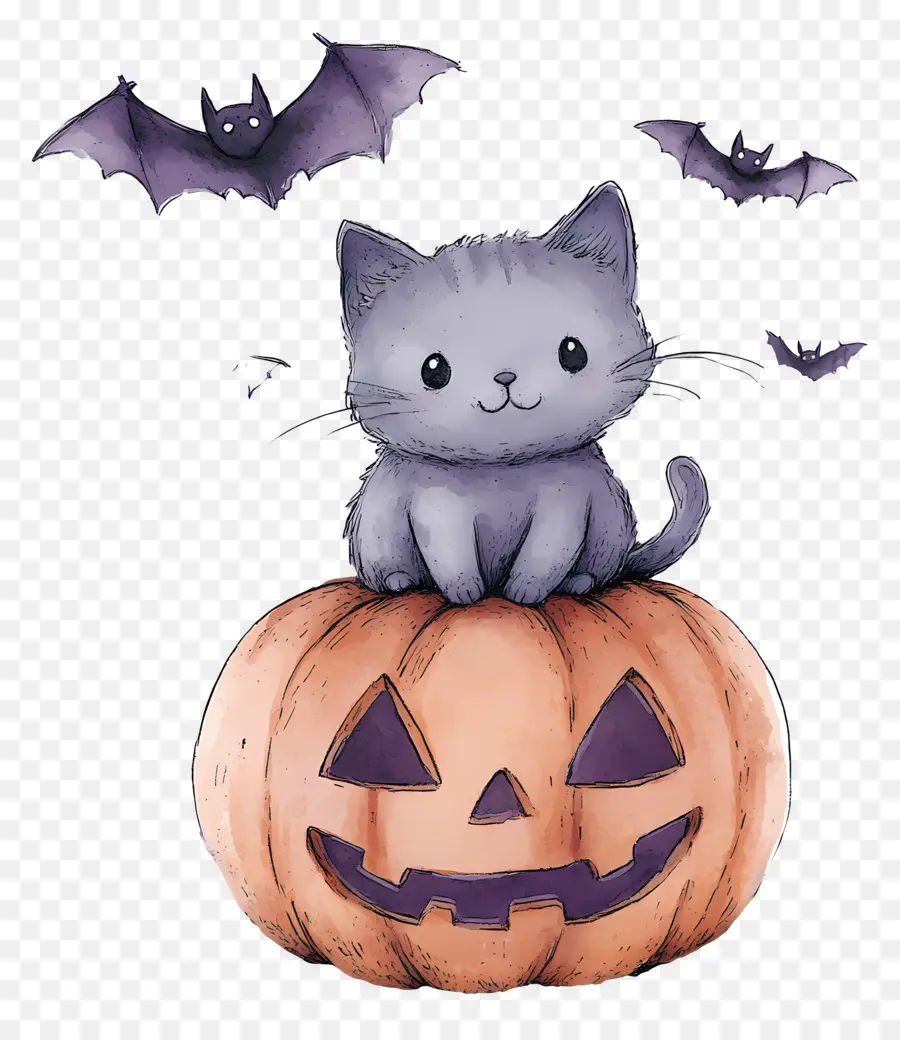 Gato De Halloween，Gato Em Abóbora PNG