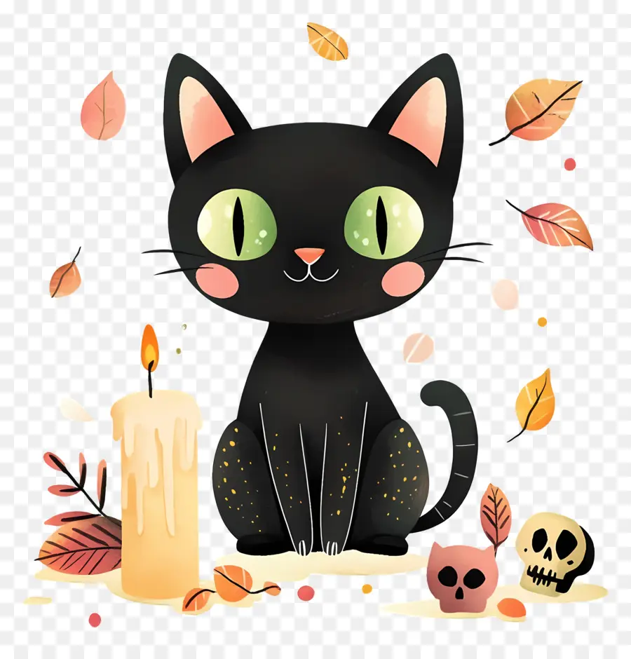 Gato Preto De Halloween，Gato Preto Com Velas PNG