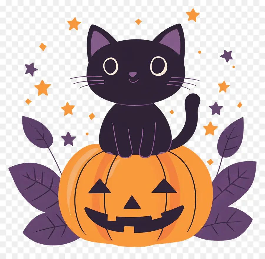 Gato Preto De Halloween，Gato Preto Em Abóbora PNG