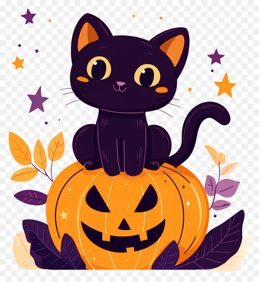 Gato Preto De Halloween，Gato Preto Em Abóbora PNG