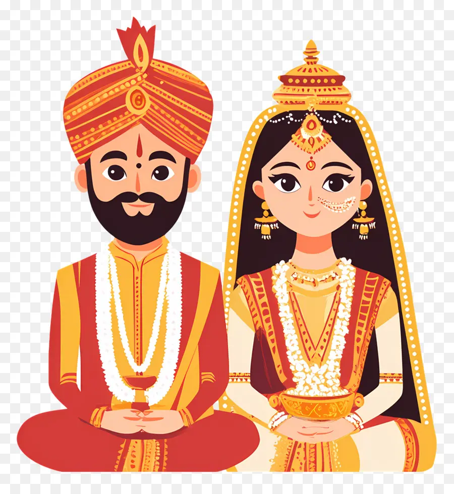 Casamento Hindu，Casal De Noivos PNG