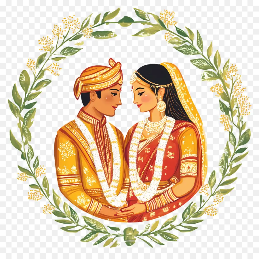 Casamento Hindu，Casal De Noivos PNG