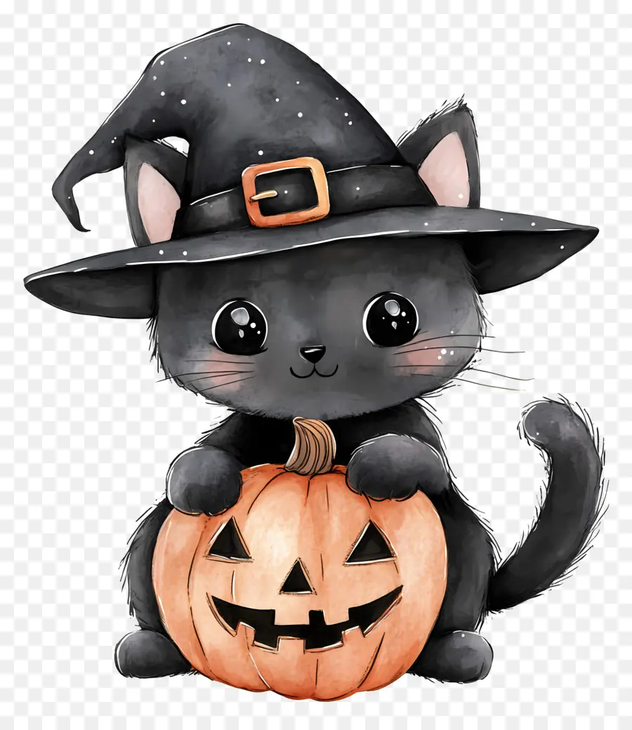 Gato Preto De Halloween，Gato Preto Com Abóboras PNG