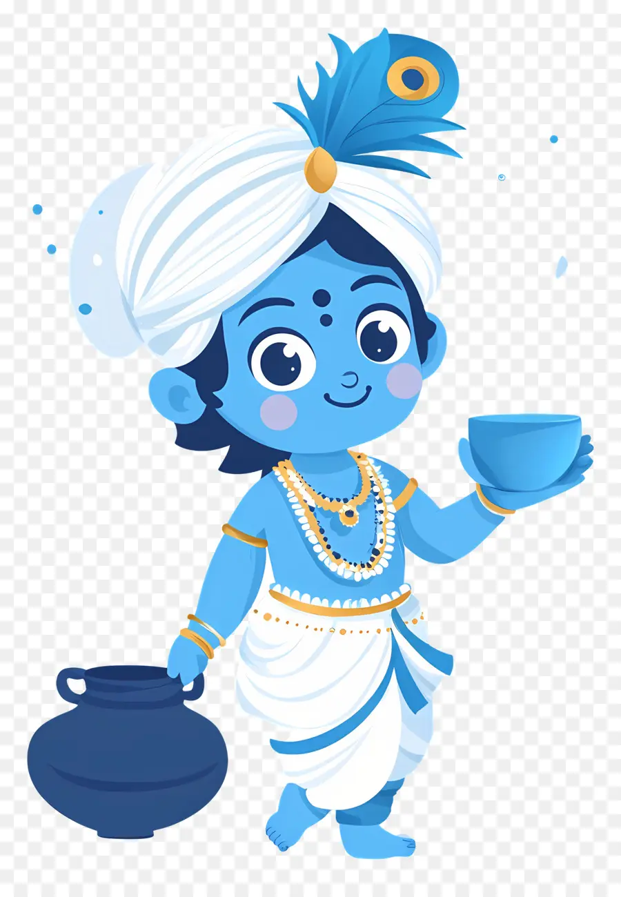 Krishna Janmashtami，Criança Azul Com Panela E Xícara PNG