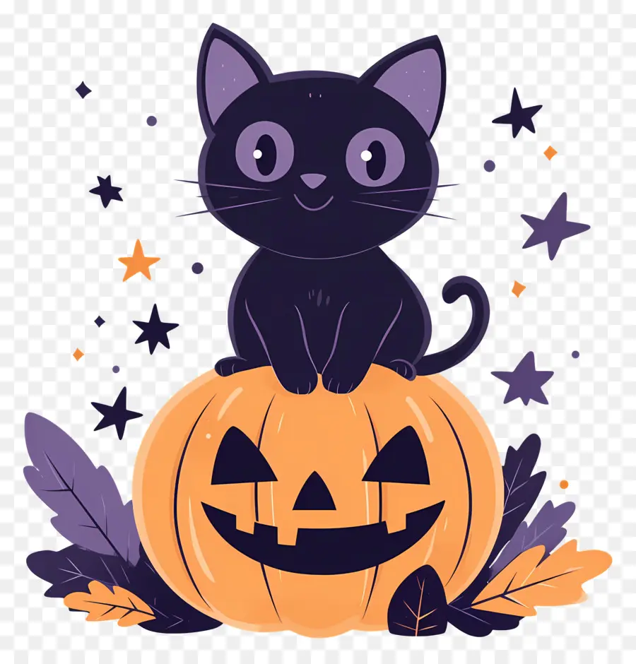 Gato Preto De Halloween，Gato Preto Em Abóbora PNG