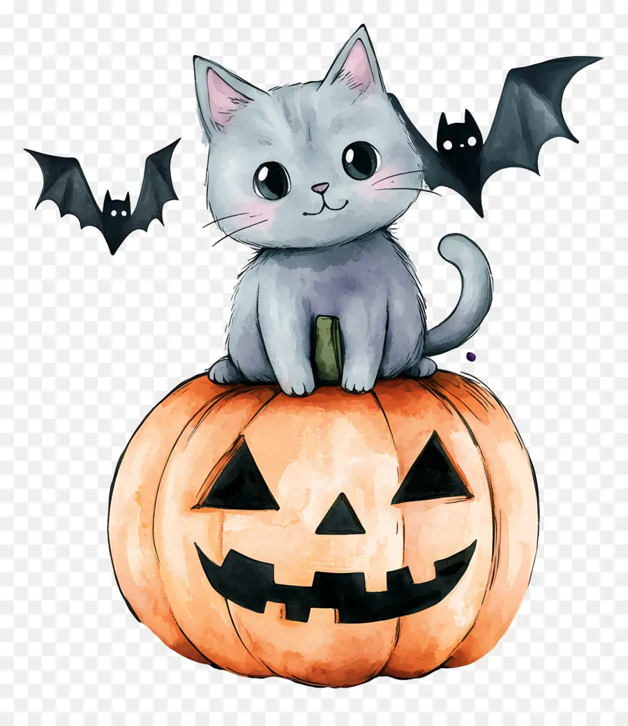 Gato De Halloween，Gato Em Abóbora PNG