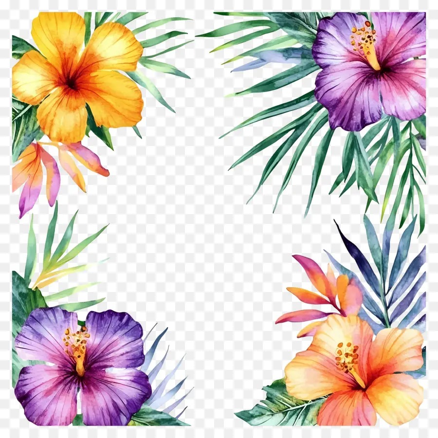 Moldura Floral Tropical，Cantos Florais PNG