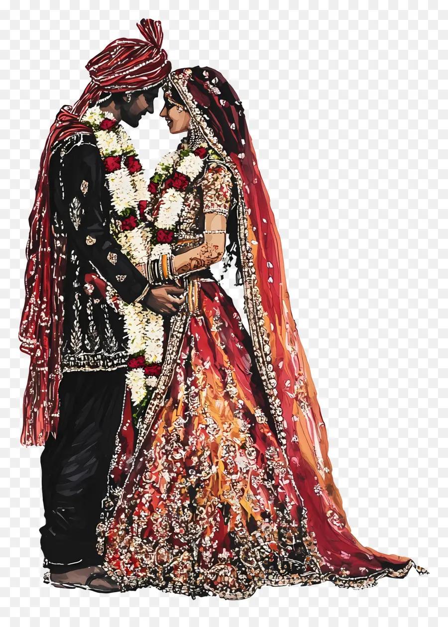 Casamento Hindu，Casal De Noivos PNG