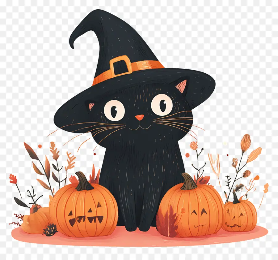 Gato Preto De Halloween，Gato Preto Com Abóboras PNG