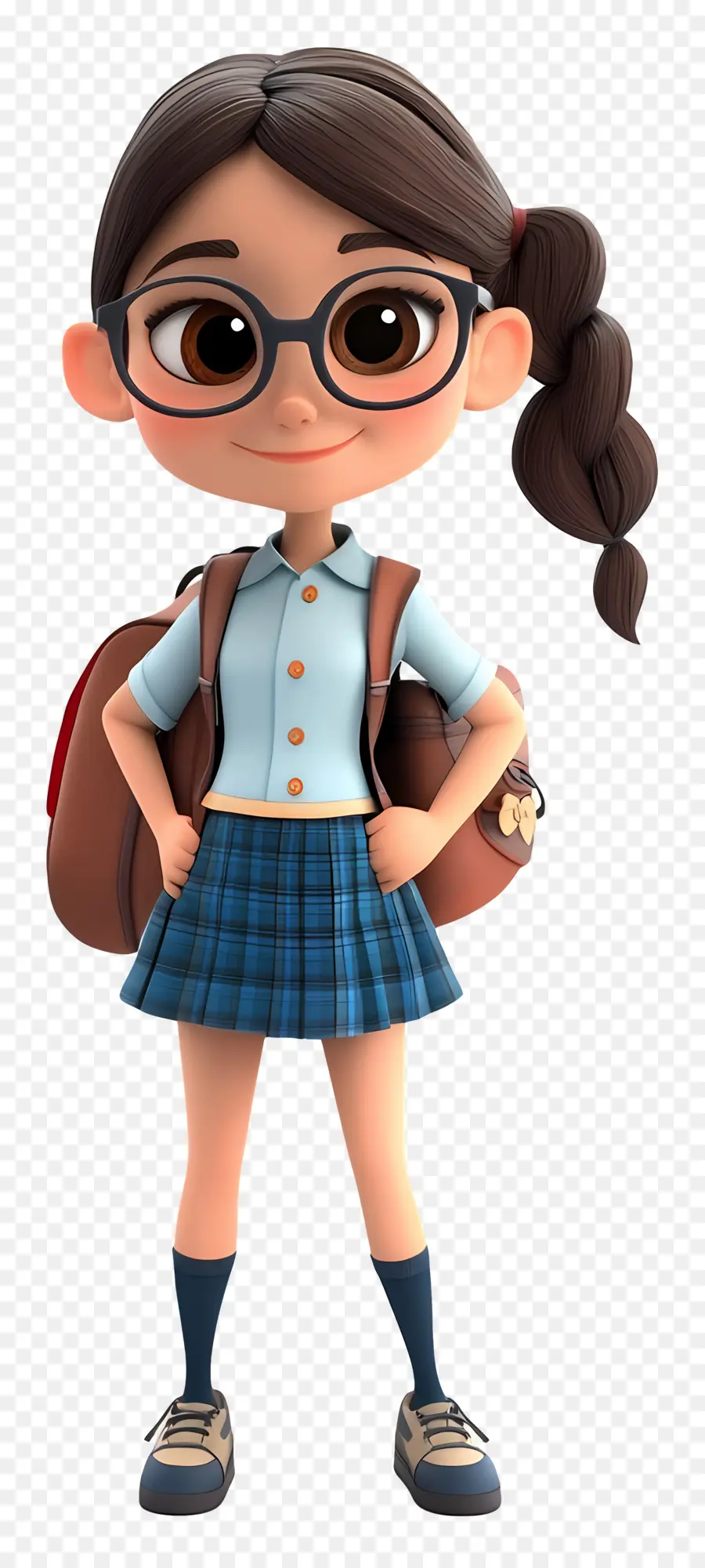 Escola Animada，Menina Com óculos E Mochila PNG