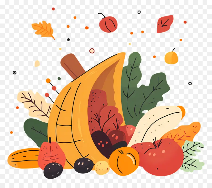 Colheita De Outono，Cornucópia Com Frutas E Legumes PNG