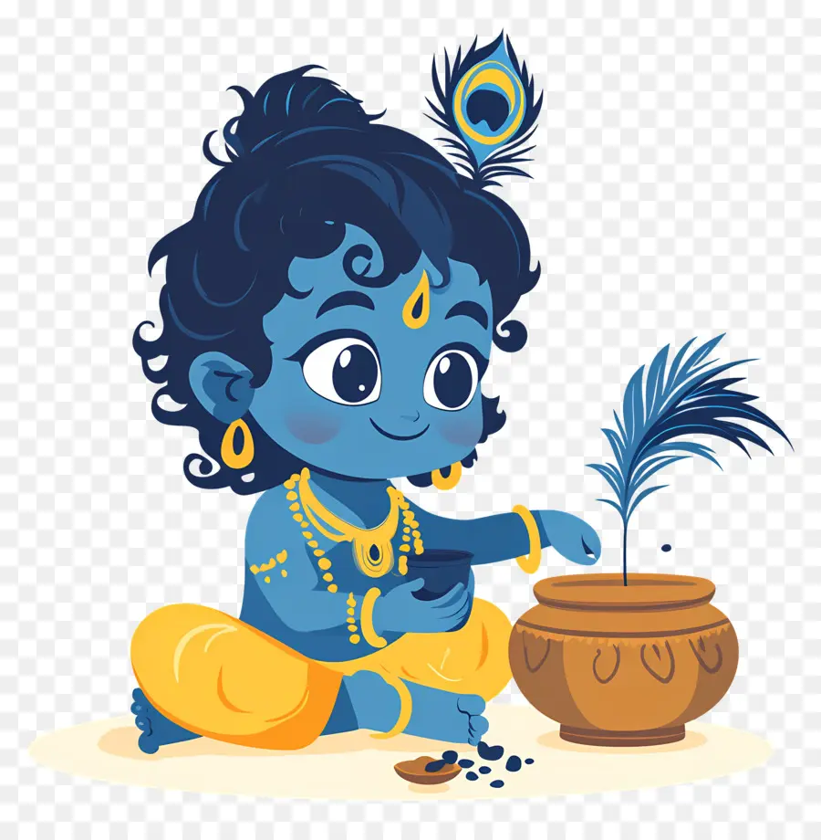 Krishna Janmashtami，Criança Azul Com Panela PNG