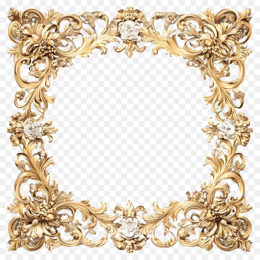 Moldura Quadrada De Ouro，Moldura Decorativa PNG