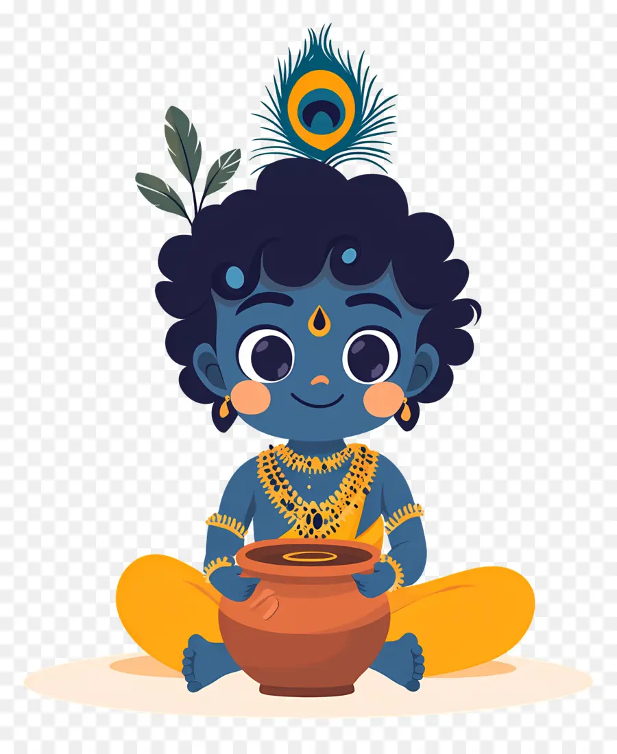 Krishna Janmashtami，Criança Azul Com Panela PNG