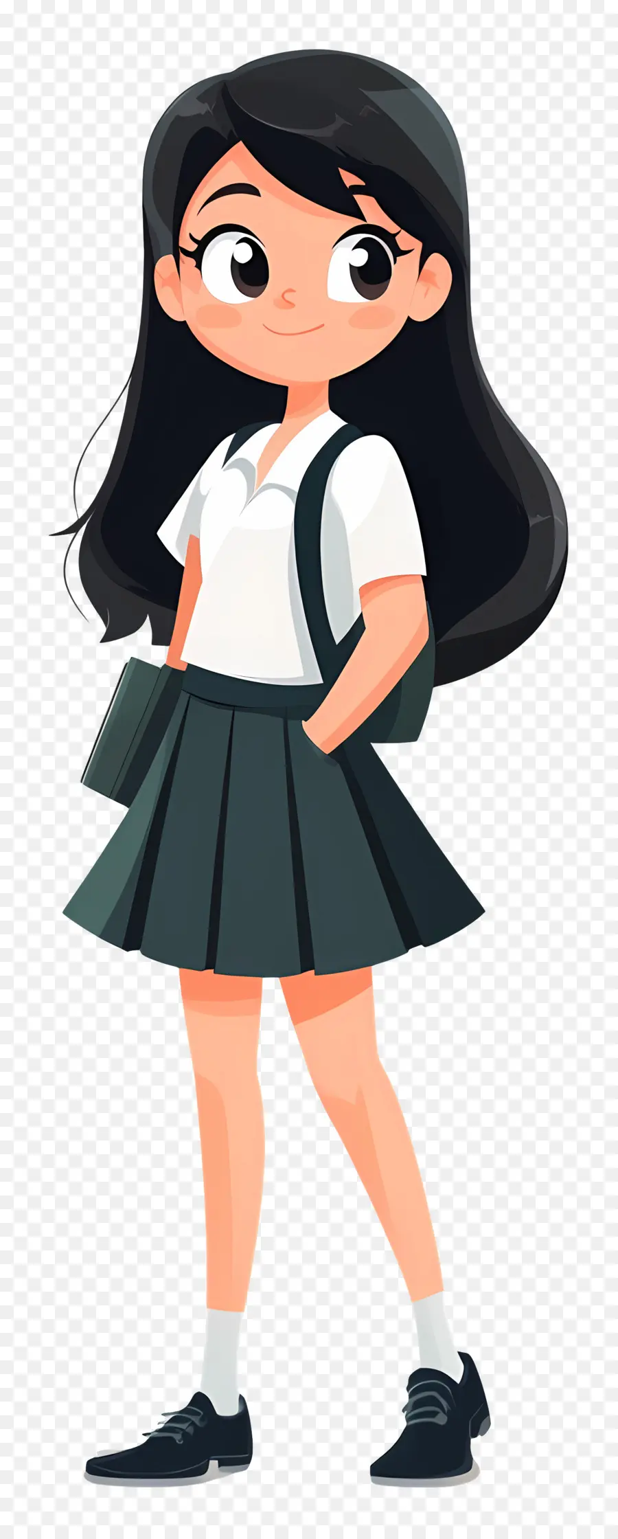 Escola Animada，Menina Com Cabelo Comprido PNG