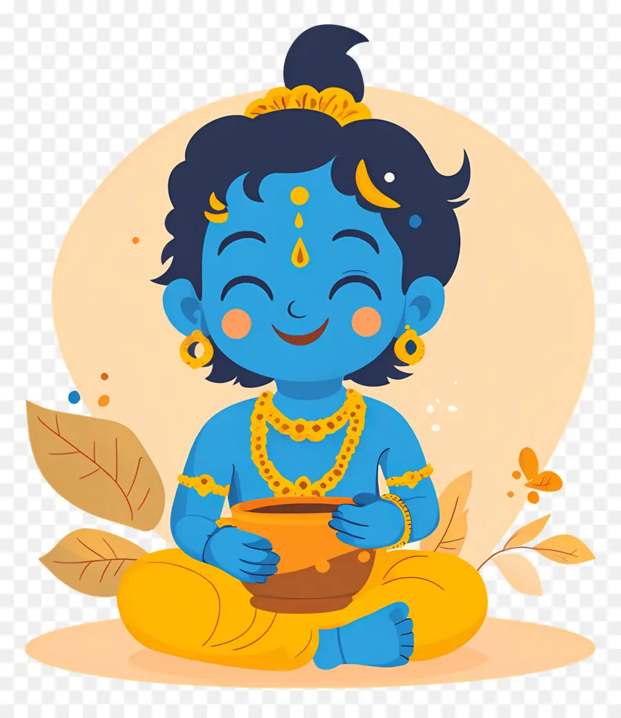 Krishna Janmashtami，Personagem Azul Com Pote PNG