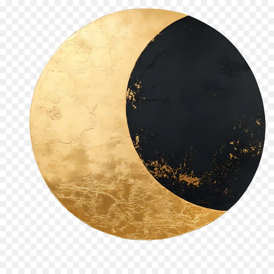 Lua Dourada，Círculo Dourado E Preto PNG