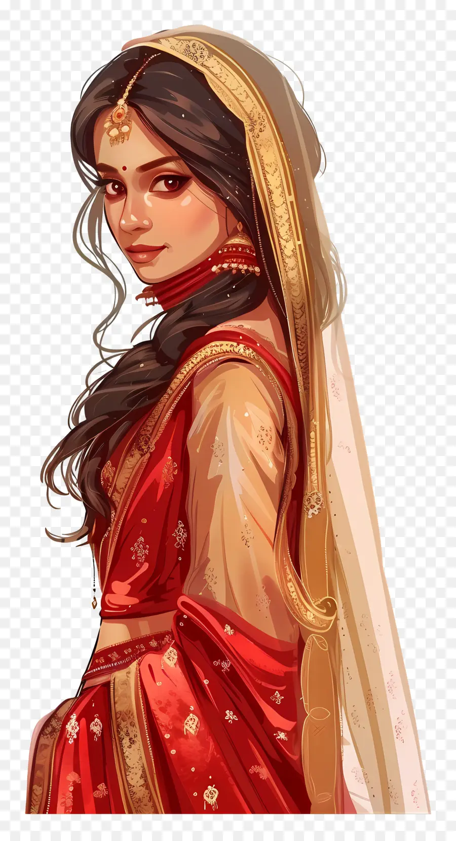 Sari Indiano，Mulher De Vestido Vermelho PNG