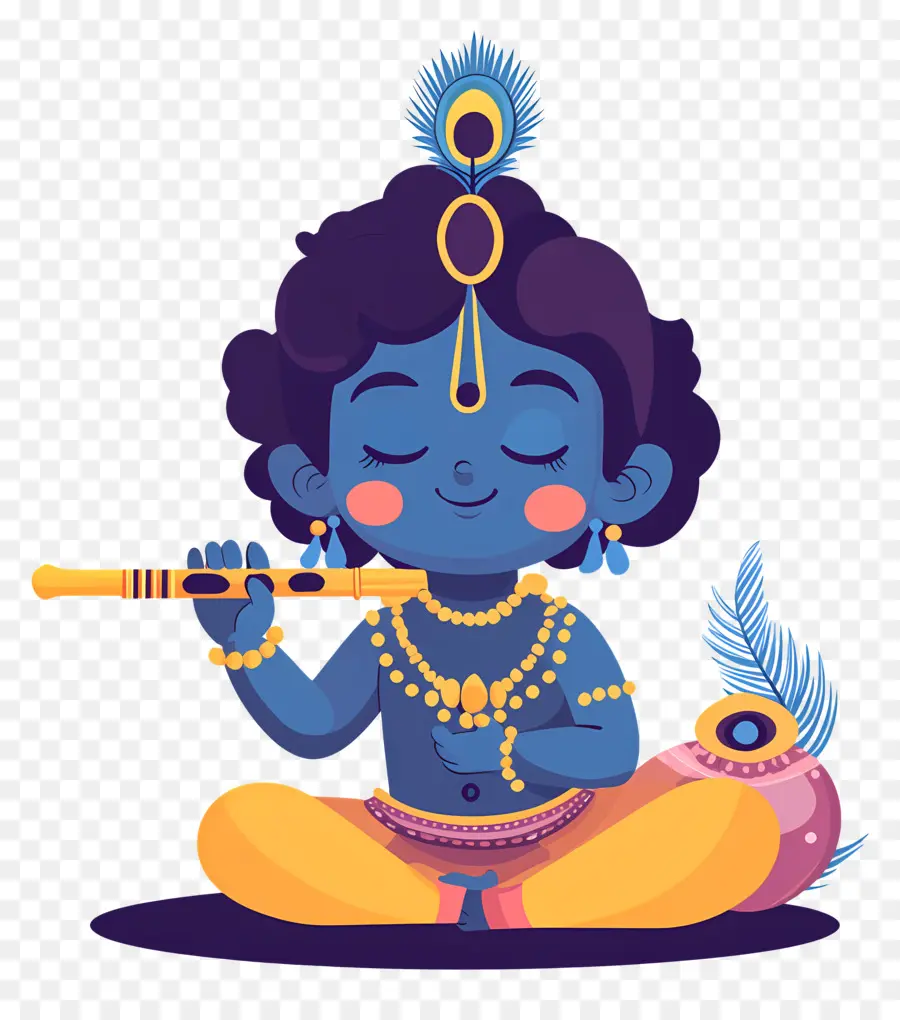 Krishna Janmashtami，Menino Azul Com Flauta PNG