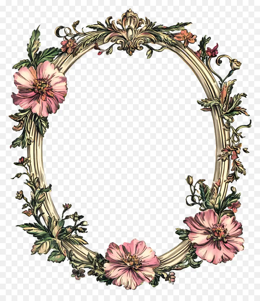 Moldura Oval Vintage，Moldura Floral PNG