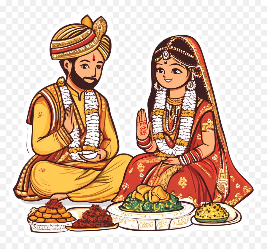 Casamento Hindu，Casal De Noivos PNG