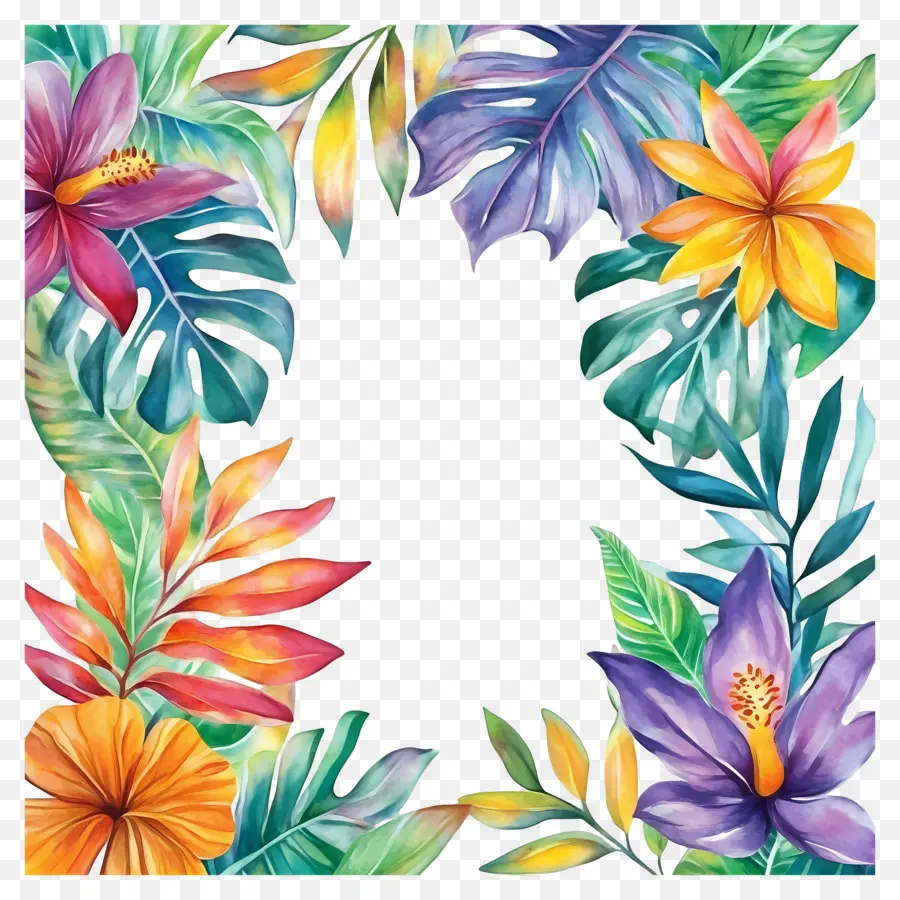 Moldura Floral Tropical，Moldura Colorida PNG