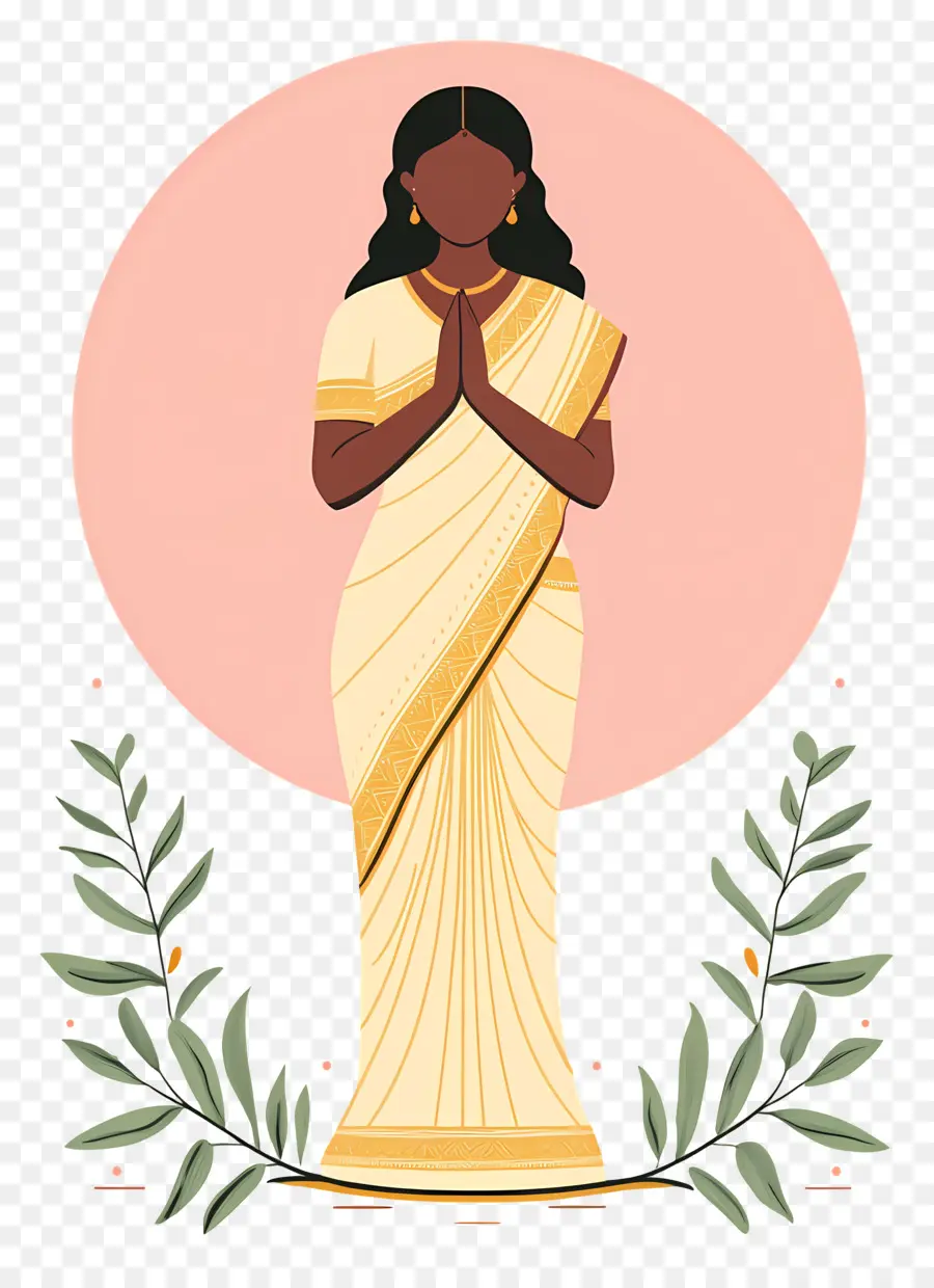 Sari Indiano，Mulher Em Vestido Tradicional PNG