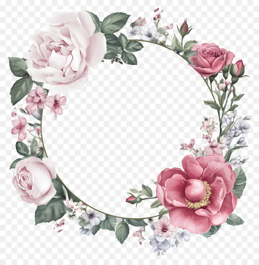 Moldura Redonda De Casamento，Flores Rosa E Azuis PNG