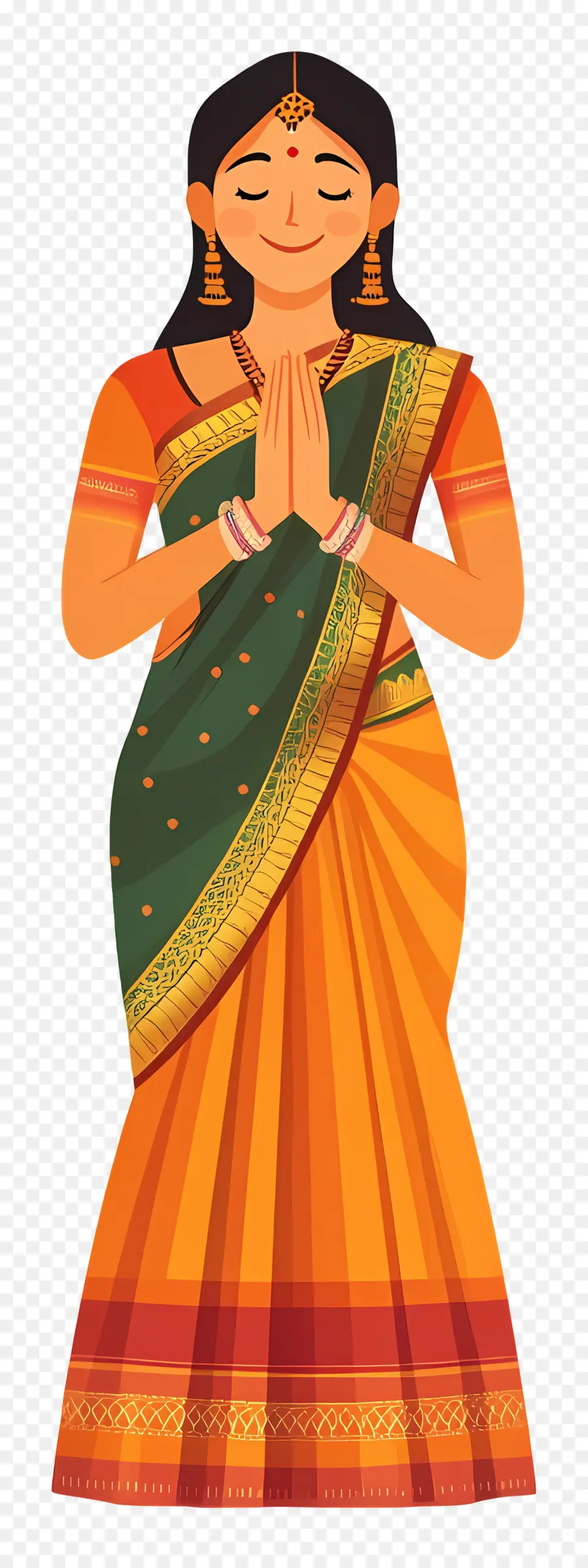 Sari Indiano，Mulher Em Vestido Tradicional PNG