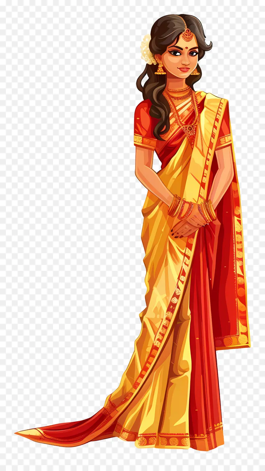 Sari Indiano，Mulher Em Vestido Tradicional PNG