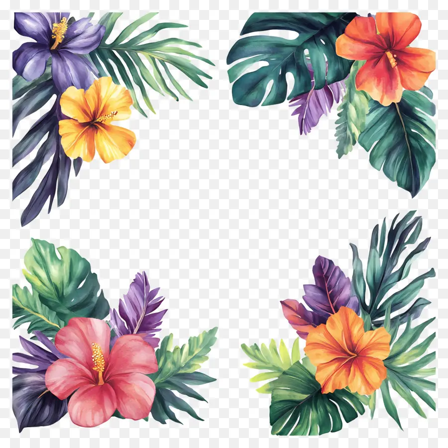 Moldura Floral Tropical，Cantos Florais PNG