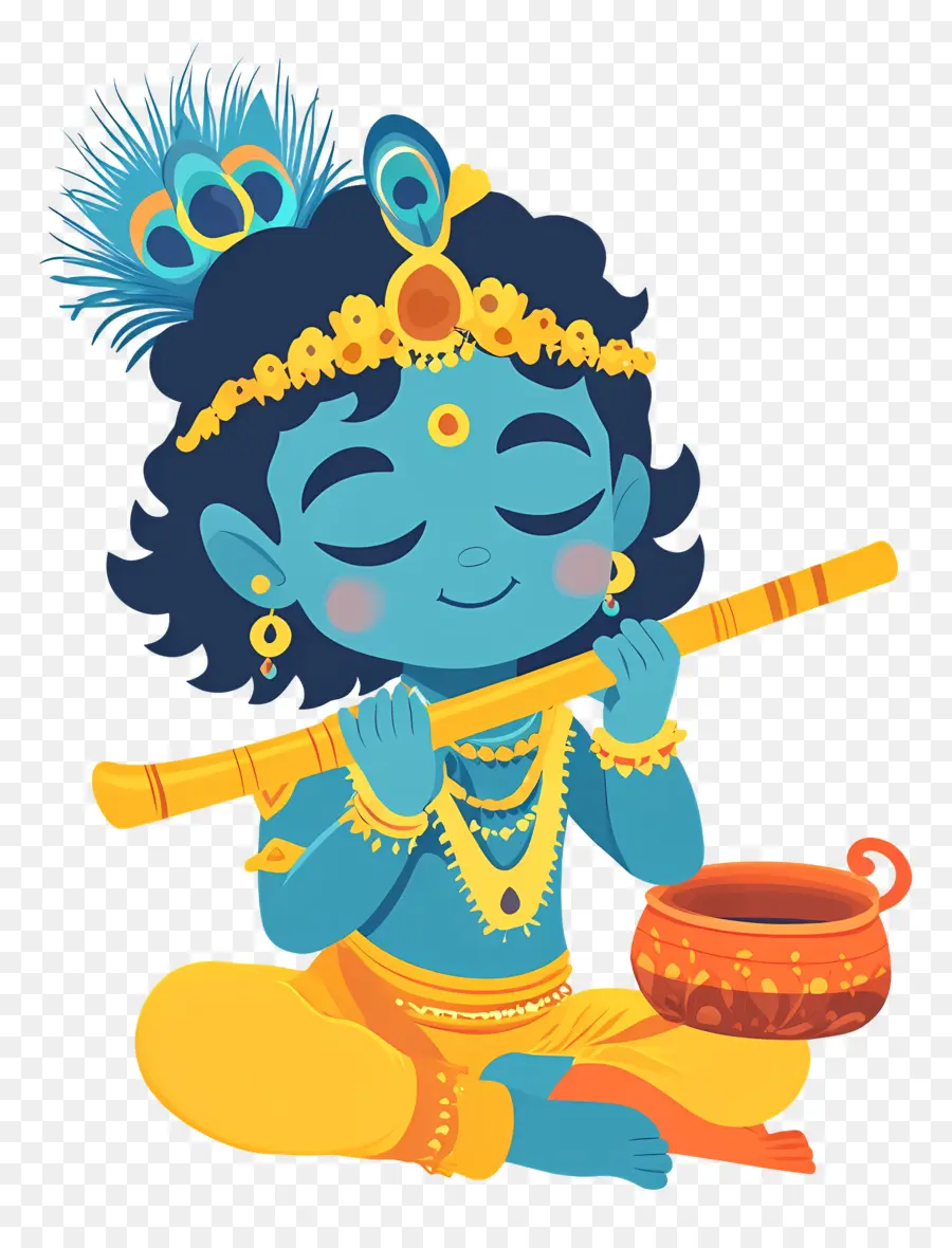 Krishna Janmashtami，Menino Azul Com Flauta PNG