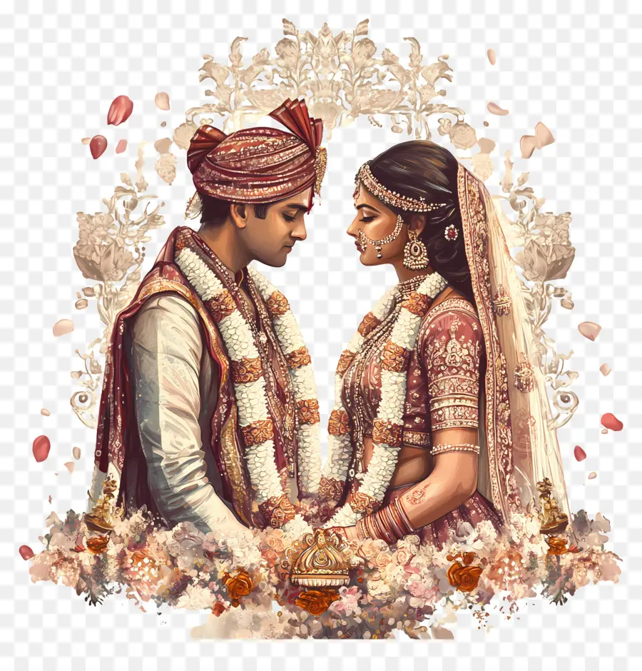 Casamento Hindu，Casal De Noivos PNG