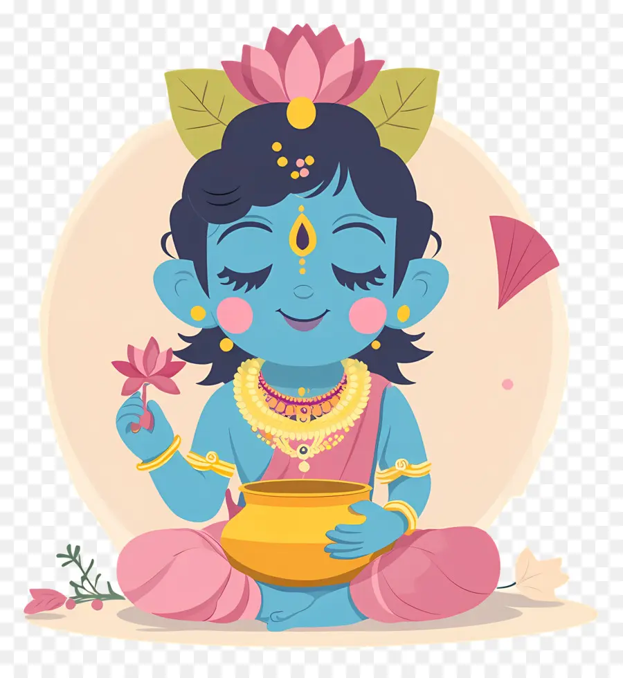 Krishna Janmashtami，Divindade Azul Com Maconha PNG