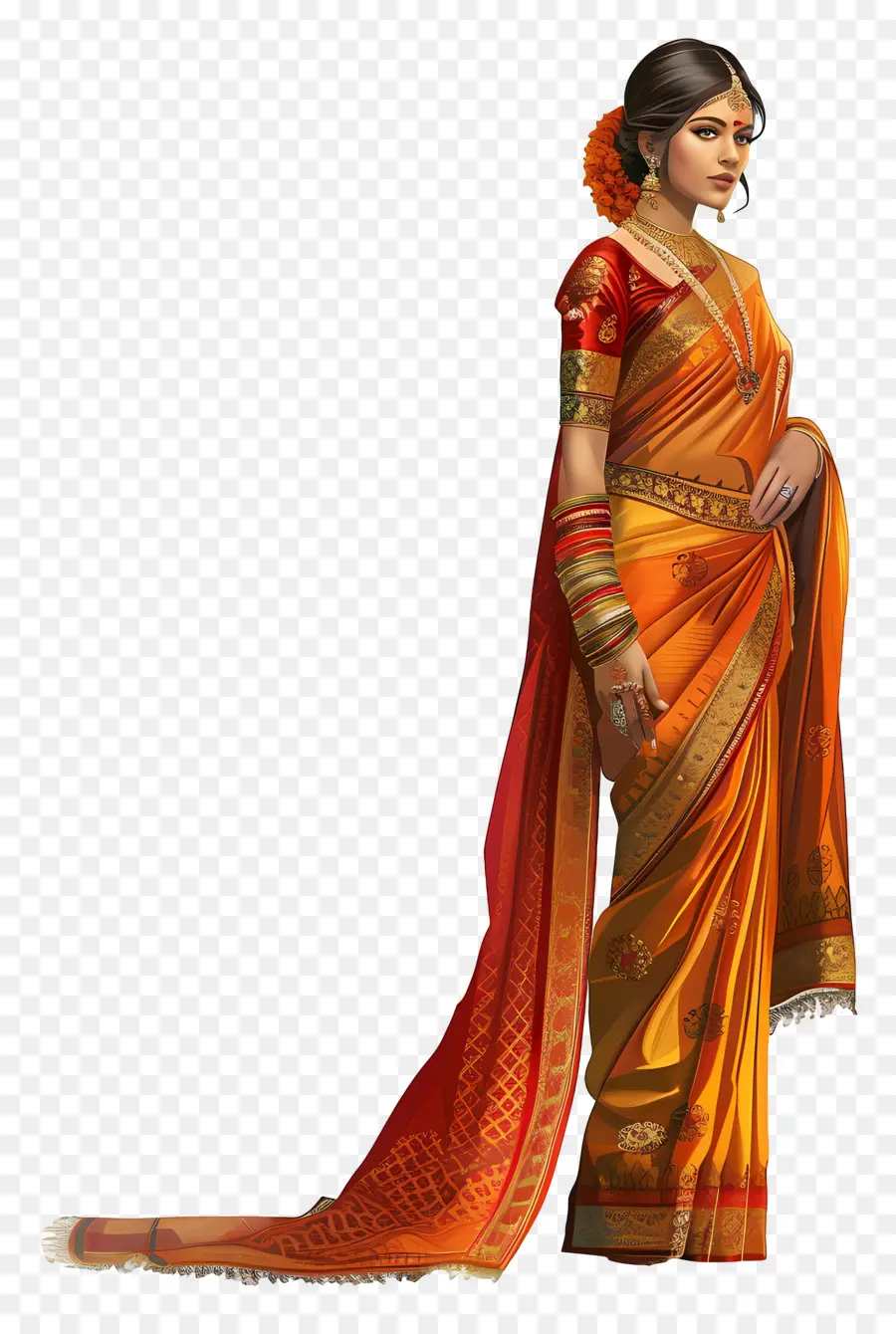 Sari Indiano，Mulher Em Sari Vermelho PNG