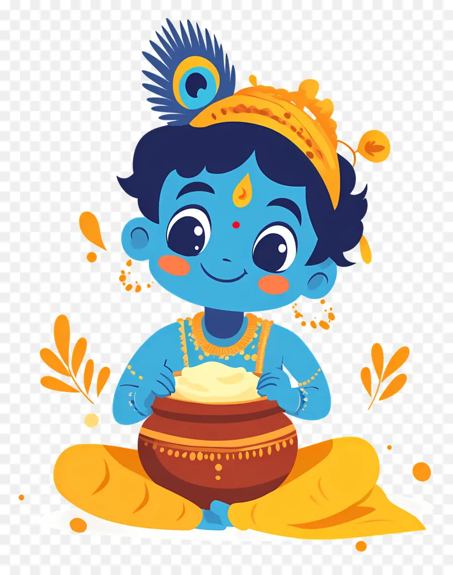 Krishna Janmashtami，Criança Azul Com Panela PNG