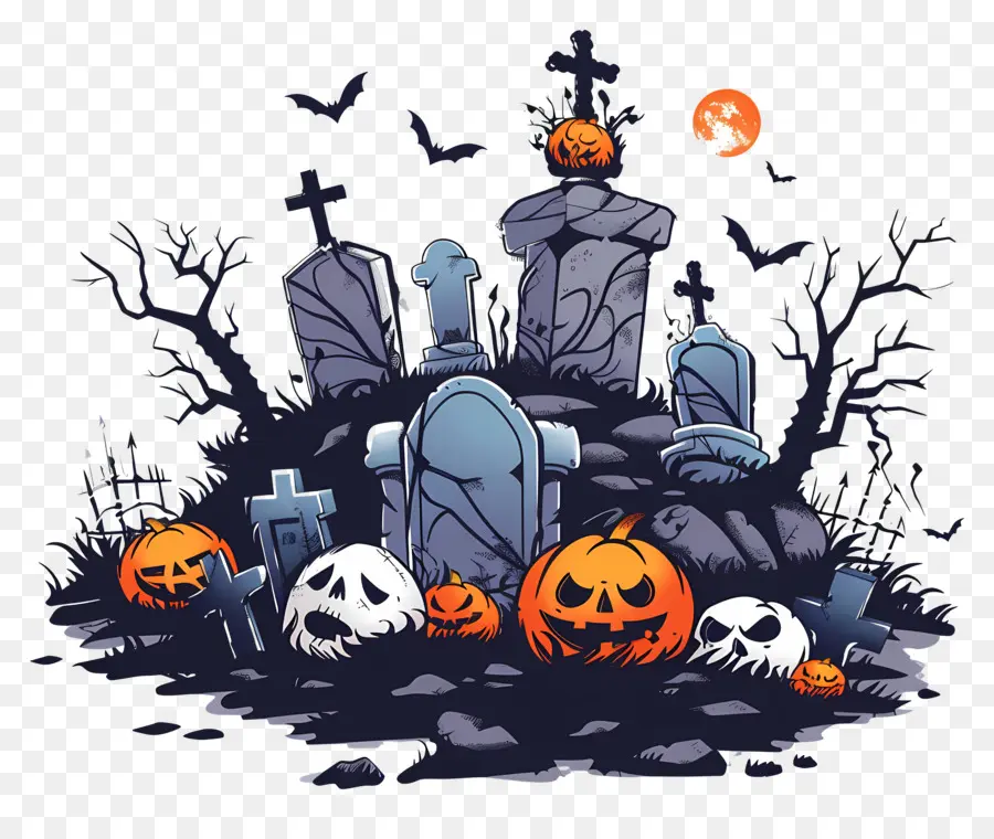 Cemitério De Halloween，Cemitério Com Abóboras PNG