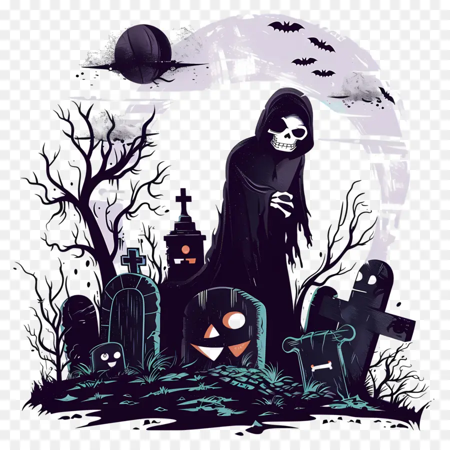 Ceifador De Halloween，Grim Reaper No Cemitério PNG