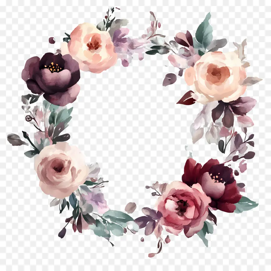 Moldura Redonda De Casamento，Flores Rosa E Azuis PNG