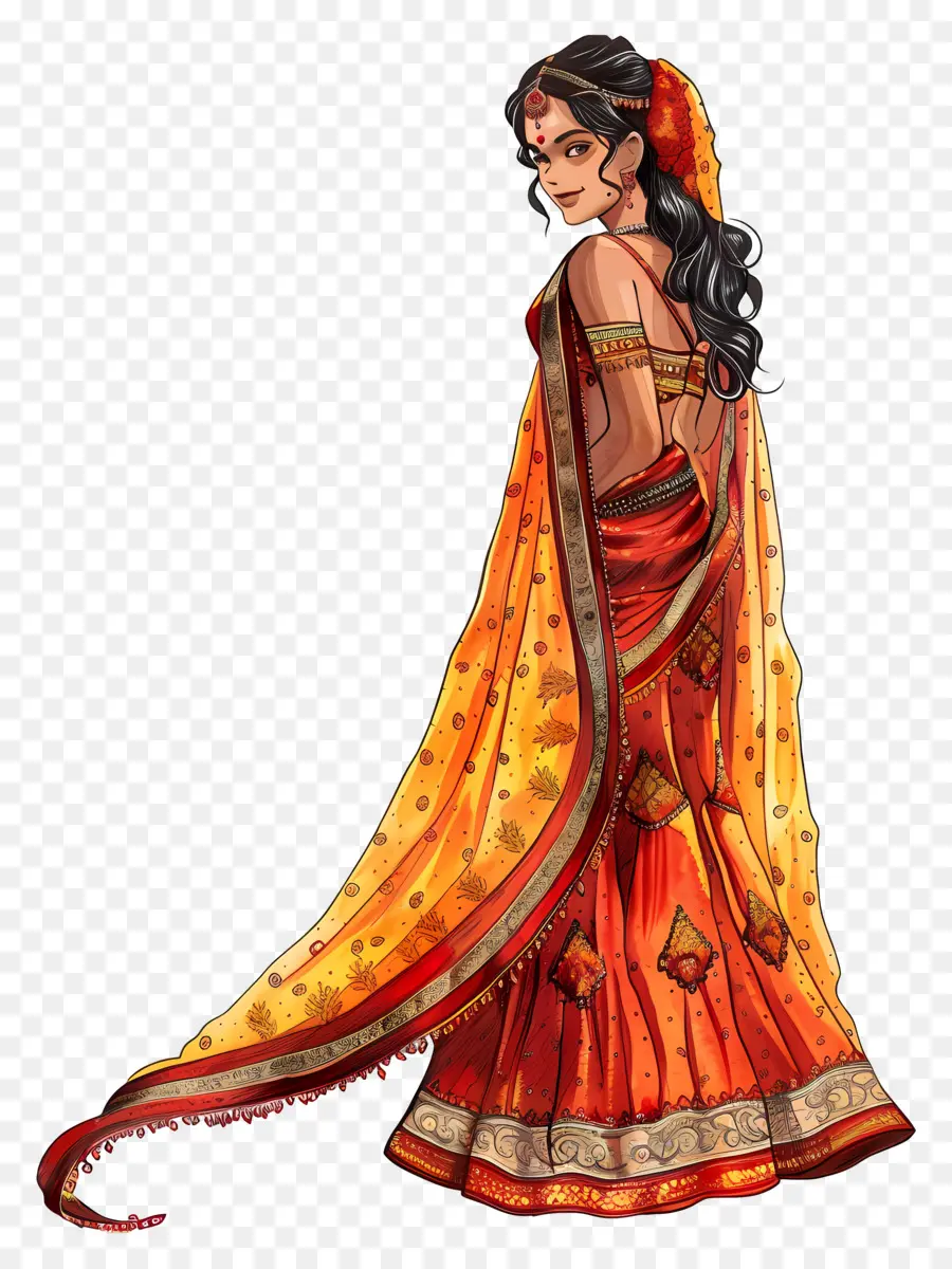 Sari Indiano，Mulher Em Traje Tradicional PNG