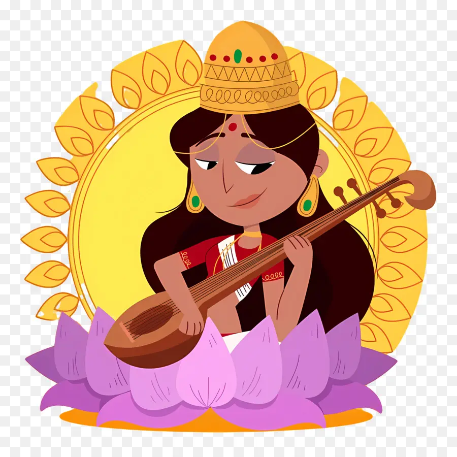 Saraswati，Deusa Jogando Veena PNG