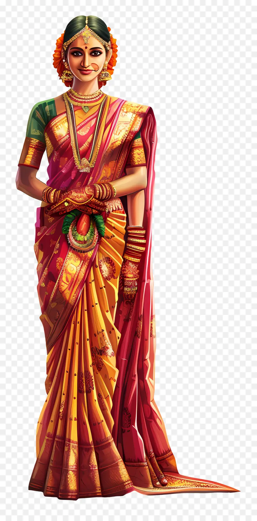 Sari Indiano，Mulher Em Vestido Tradicional PNG